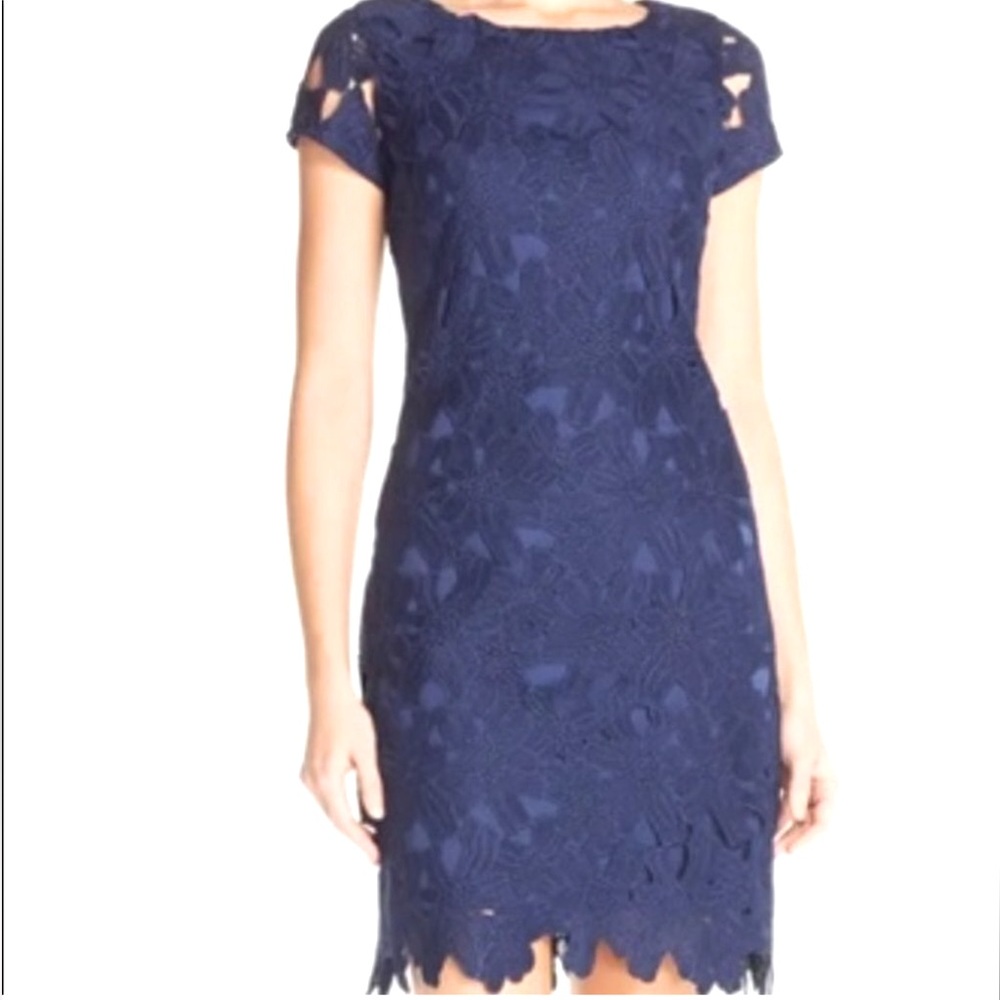 ‼️MOVING‼️ 𝅺Miami Navy Blue Dress. Lace Overlay.  Medium